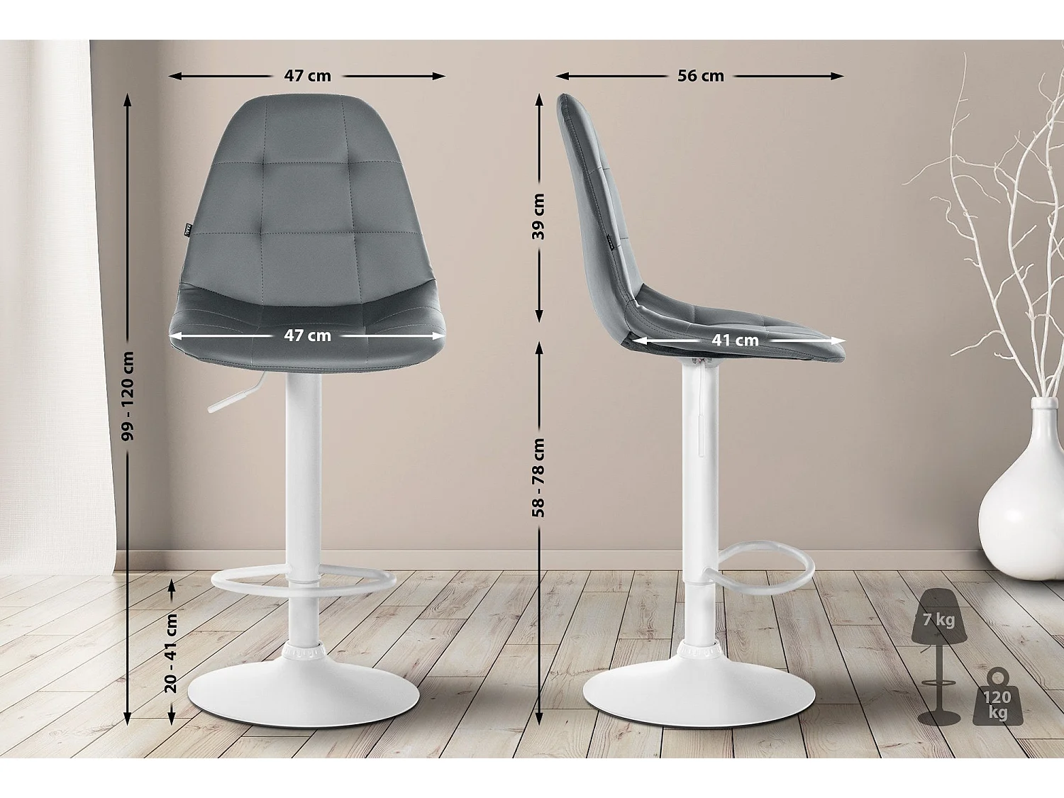 Tabouret de bar x1 métal blanche 47 x 56 x 58 cm 10_0004831