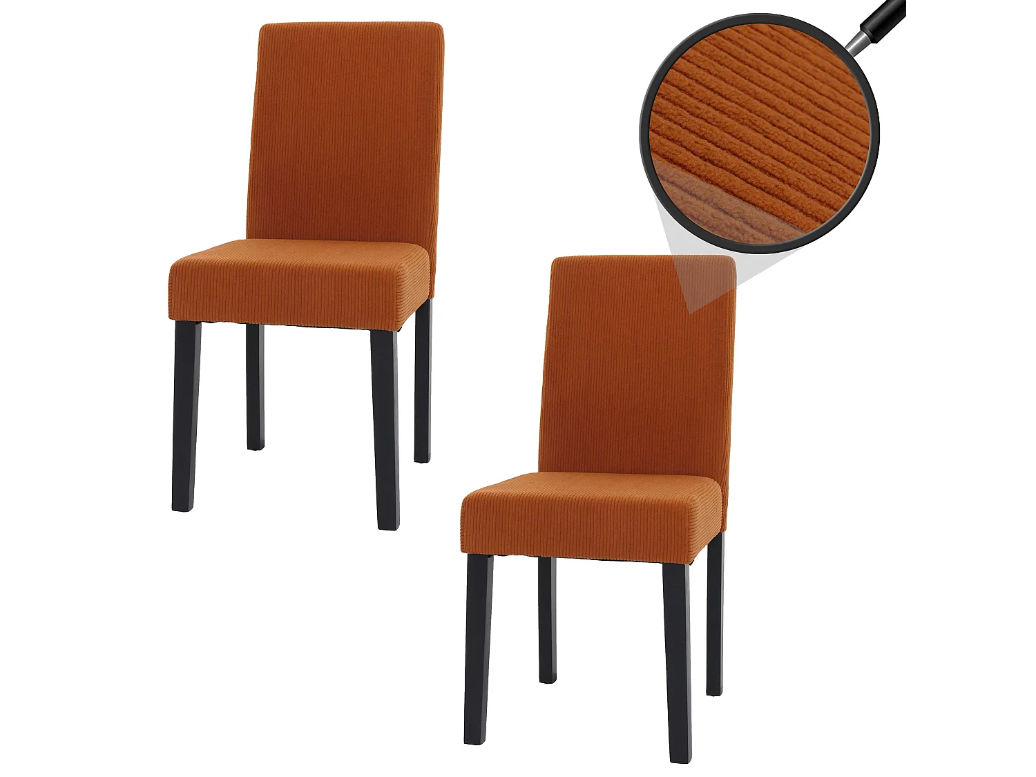 Lot de 2 chaises de salle à manger dossier haut en tissu velours côtelé terre cuite pieds en bois foncés 04_0007329