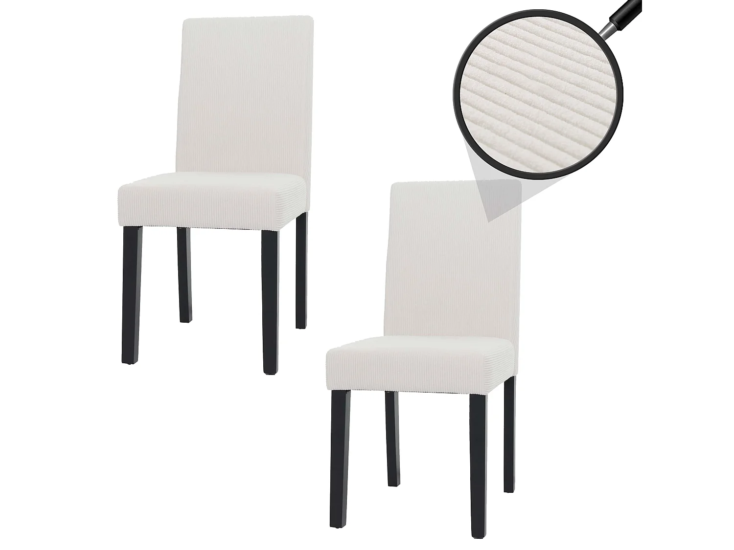 Lot de 2 chaises de salle à manger dossier haut en tissu velours côtelé crème pieds en bois foncés 04_0007326