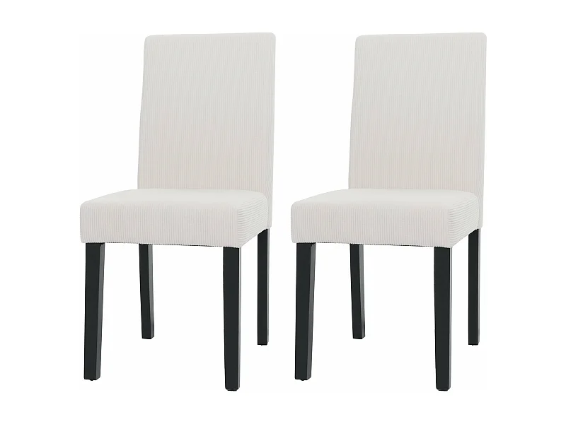 Lot de 2 chaises de salle à manger dossier haut en tissu velours côtelé crème pieds en bois foncés 04_0007326