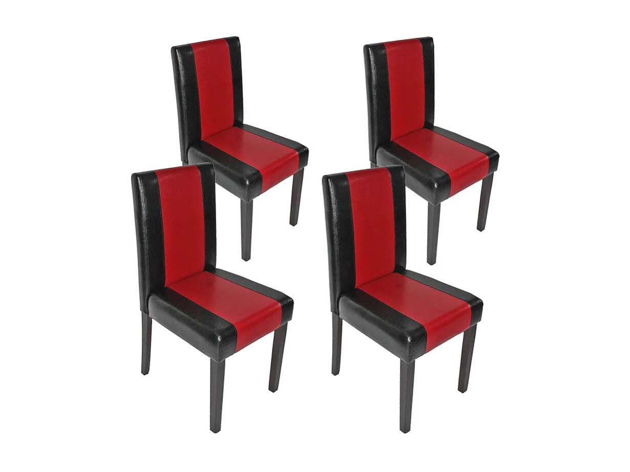 Lot de 4 chaises de salle à manger cuisine design moderne en PVC noir-rouge pieds foncés 04_0007529