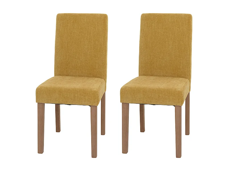Lot de 2 chaises de salle à manger dossier haut en tissu chenille jaune pieds en bois clairs 04_0007324