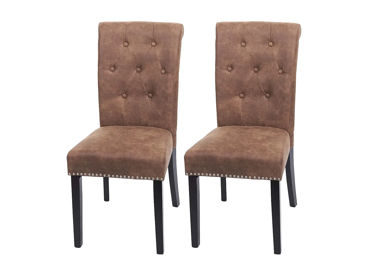 Lot de 2 chaises de salle à manger avec boutons décoratifs en tissu marron pieds foncé 04_0007316