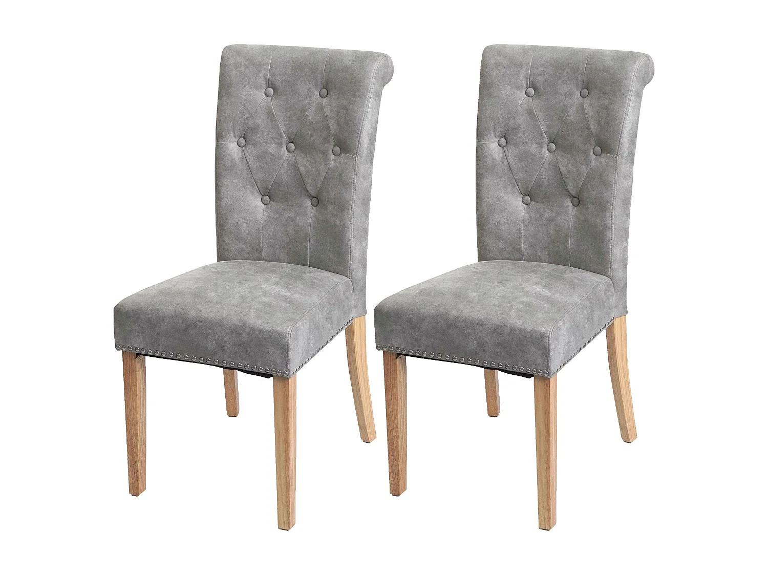 Lot de 2 chaises de salle à manger rivets métalliques tissu gris clair pieds en bois clairs 04_0007315