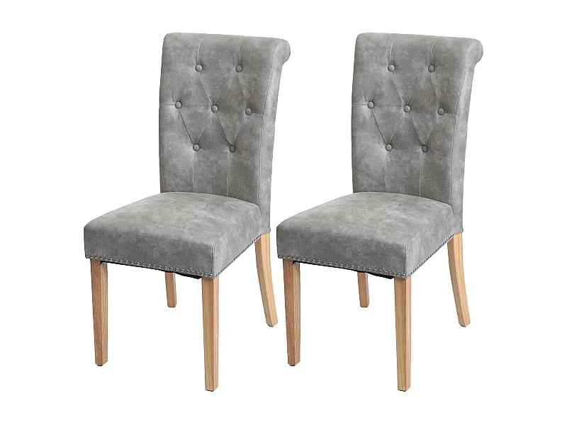 Lot de 2 chaises de salle à manger rivets métalliques tissu gris clair pieds en bois clairs 04_0007315