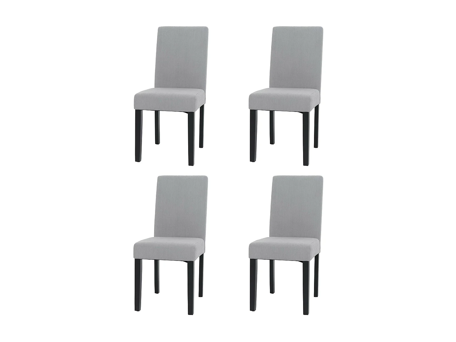 Lot de 4 chaises de salle à manger dossier haut en tissu velours côtelé gris clair pieds foncés 04_0007521