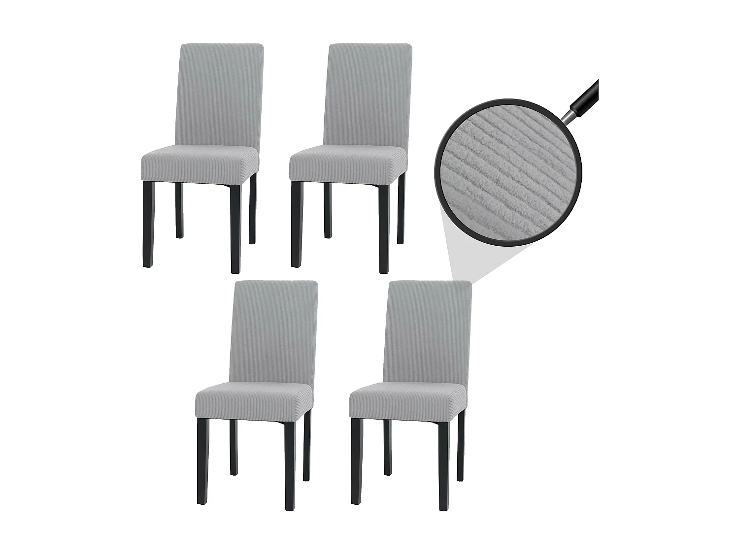 Lot de 4 chaises de salle à manger dossier haut en tissu velours côtelé gris clair pieds foncés 04_0007521