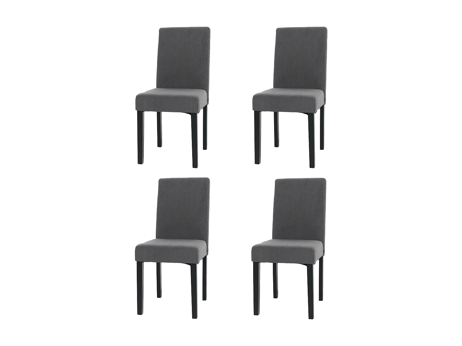 Lot de 4 chaises de salle à manger dossier haut en tissu velours côtelé gris foncé pieds foncés 04_0007522