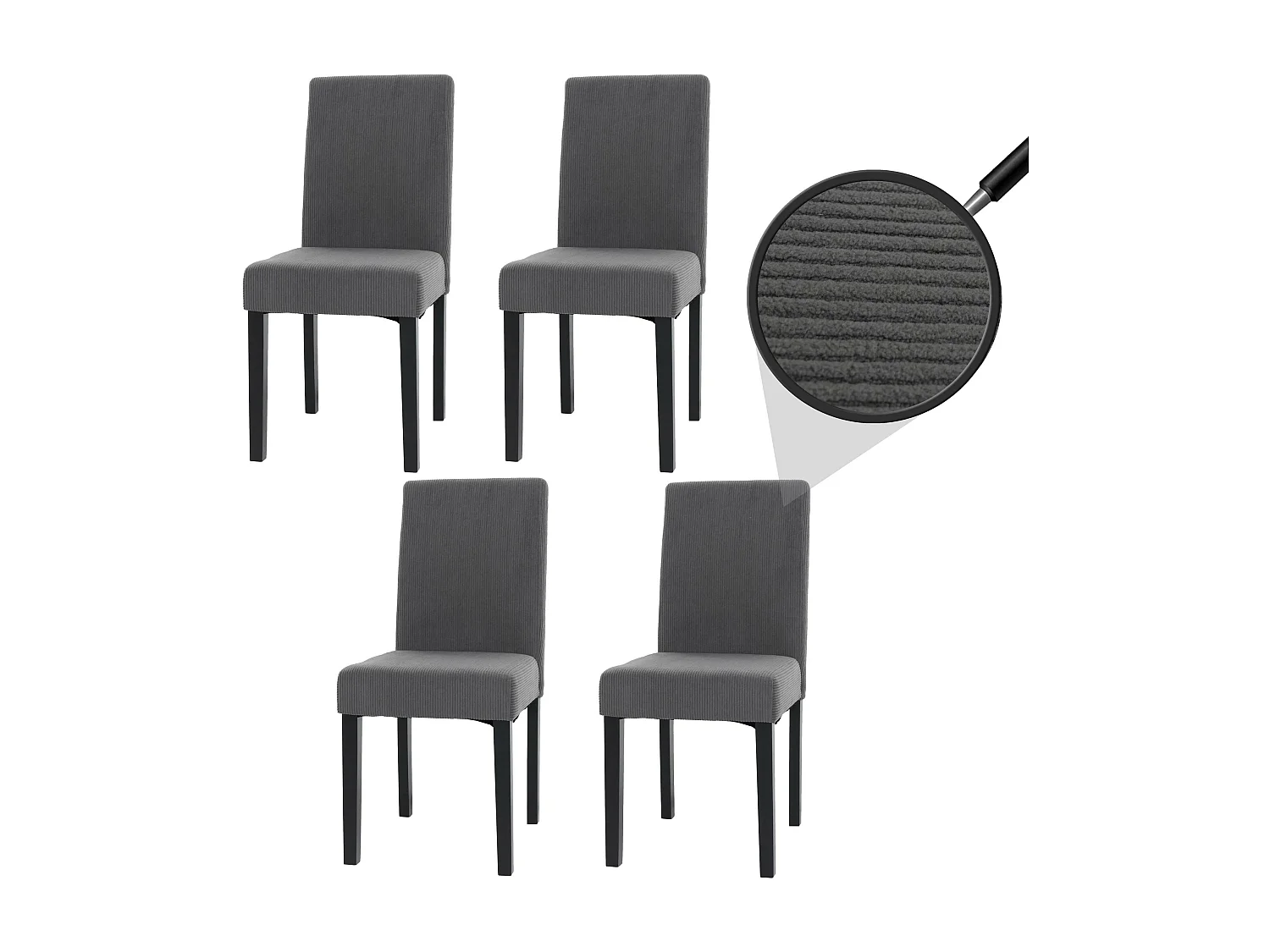 Lot de 4 chaises de salle à manger dossier haut en tissu velours côtelé gris foncé pieds foncés 04_0007522