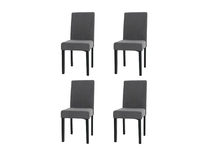 Lot de 4 chaises de salle à manger dossier haut en tissu velours côtelé gris foncé pieds foncés 04_0007522