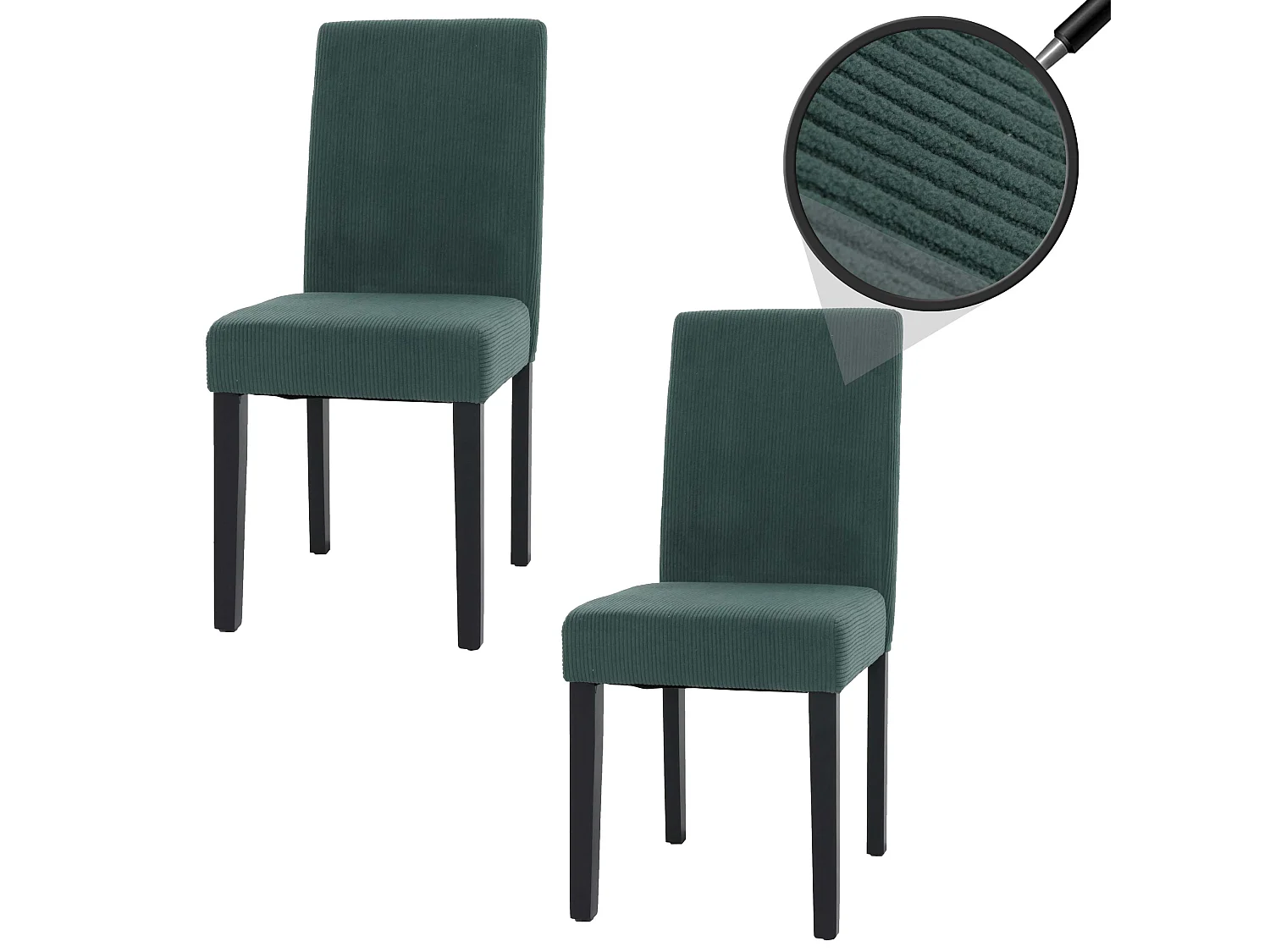 Lot de 2 chaises de salle à manger dossier haut en tissu velours côtelé vert pieds en bois foncés 04_0007330