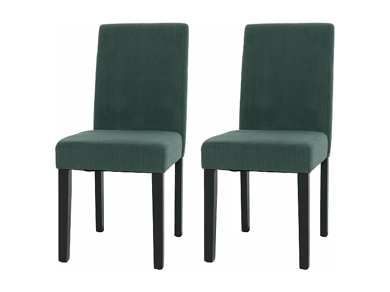 Lot de 2 chaises de salle à manger dossier haut en tissu velours côtelé vert pieds en bois foncés 04_0007330