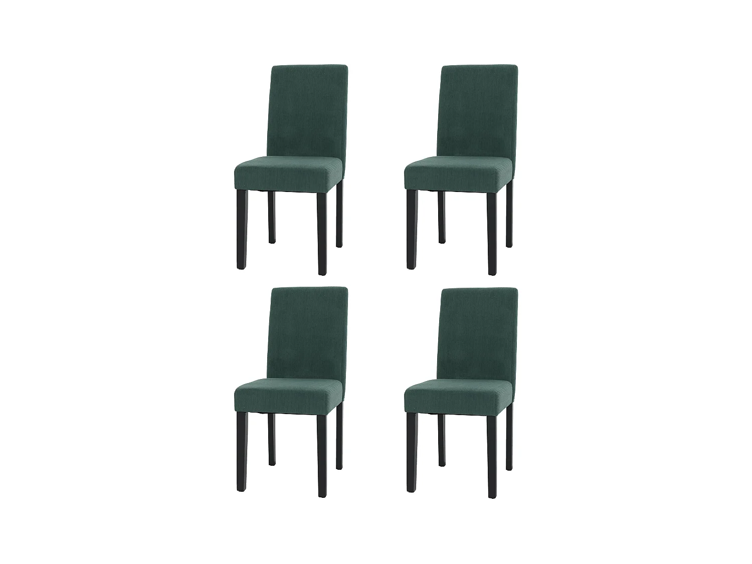 Lot de 4 chaises de salle à manger dossier haut en tissu velours côtelé vert foncé pieds foncés 04_0007524
