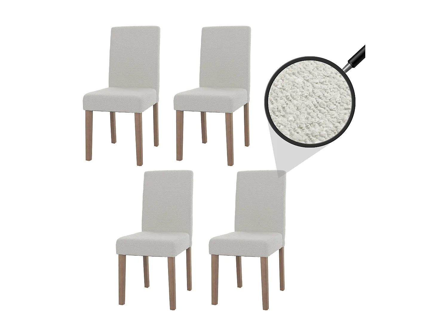 Lot de 4 chaises de salle à manger dossier haut en tissu bouclé crème pieds clair 04_0007513
