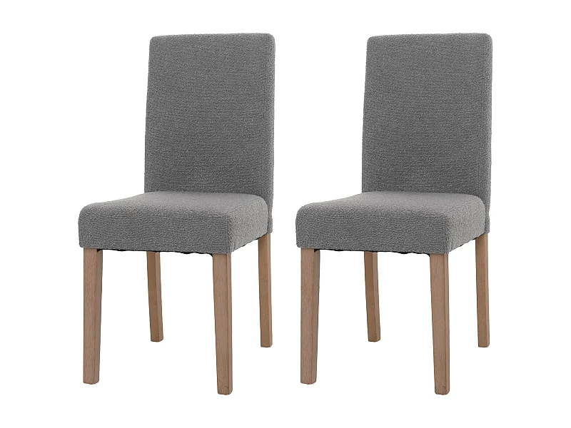Lot de 2 chaises de salle à manger dossier haut en tissu bouclé gris pieds en bois clairs 04_0007320