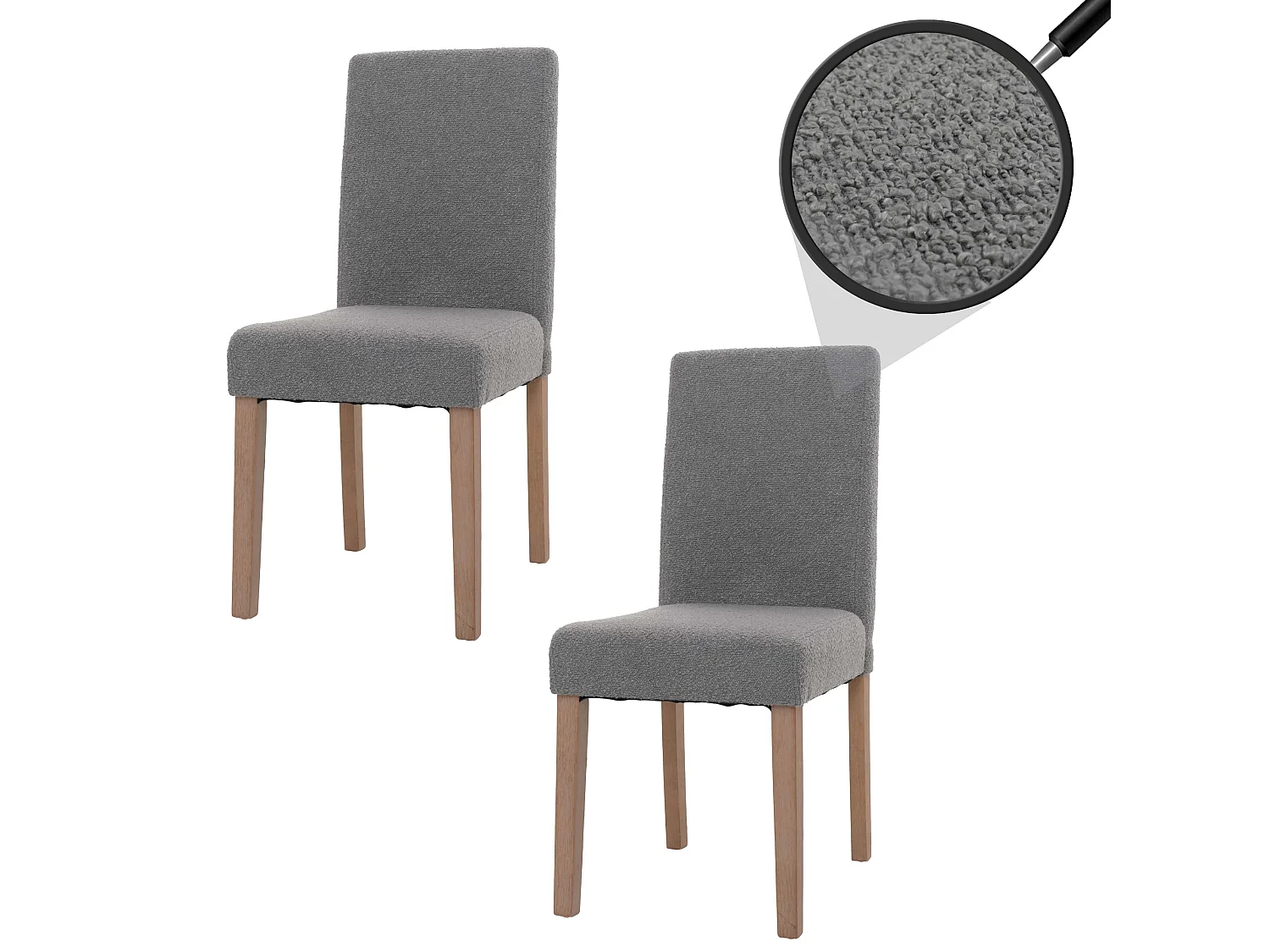 Lot de 2 chaises de salle à manger dossier haut en tissu bouclé gris pieds en bois clairs 04_0007320