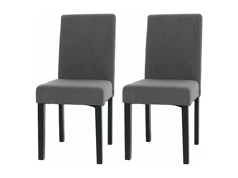 Lot de 2 chaises de salle à manger dossier haut en tissu velours côtelé gris foncé pieds en bois foncés 04_0007328
