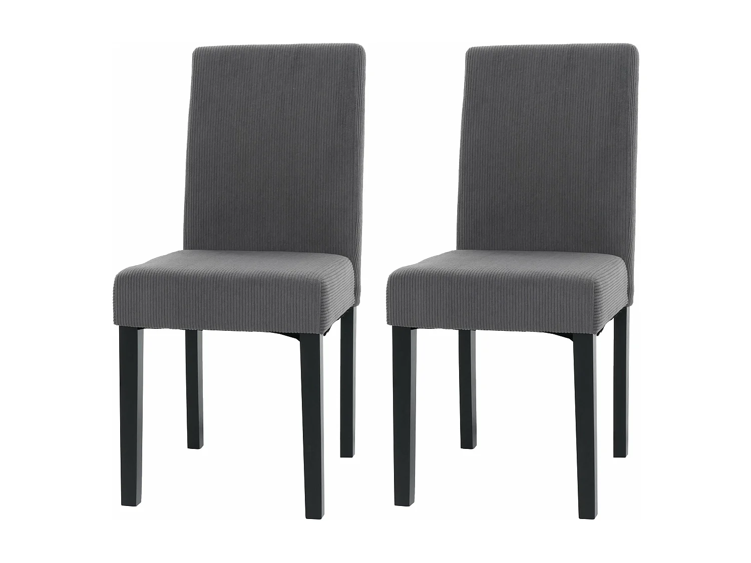 Lot de 2 chaises de salle à manger dossier haut en tissu velours côtelé gris foncé pieds en bois foncés 04_0007328