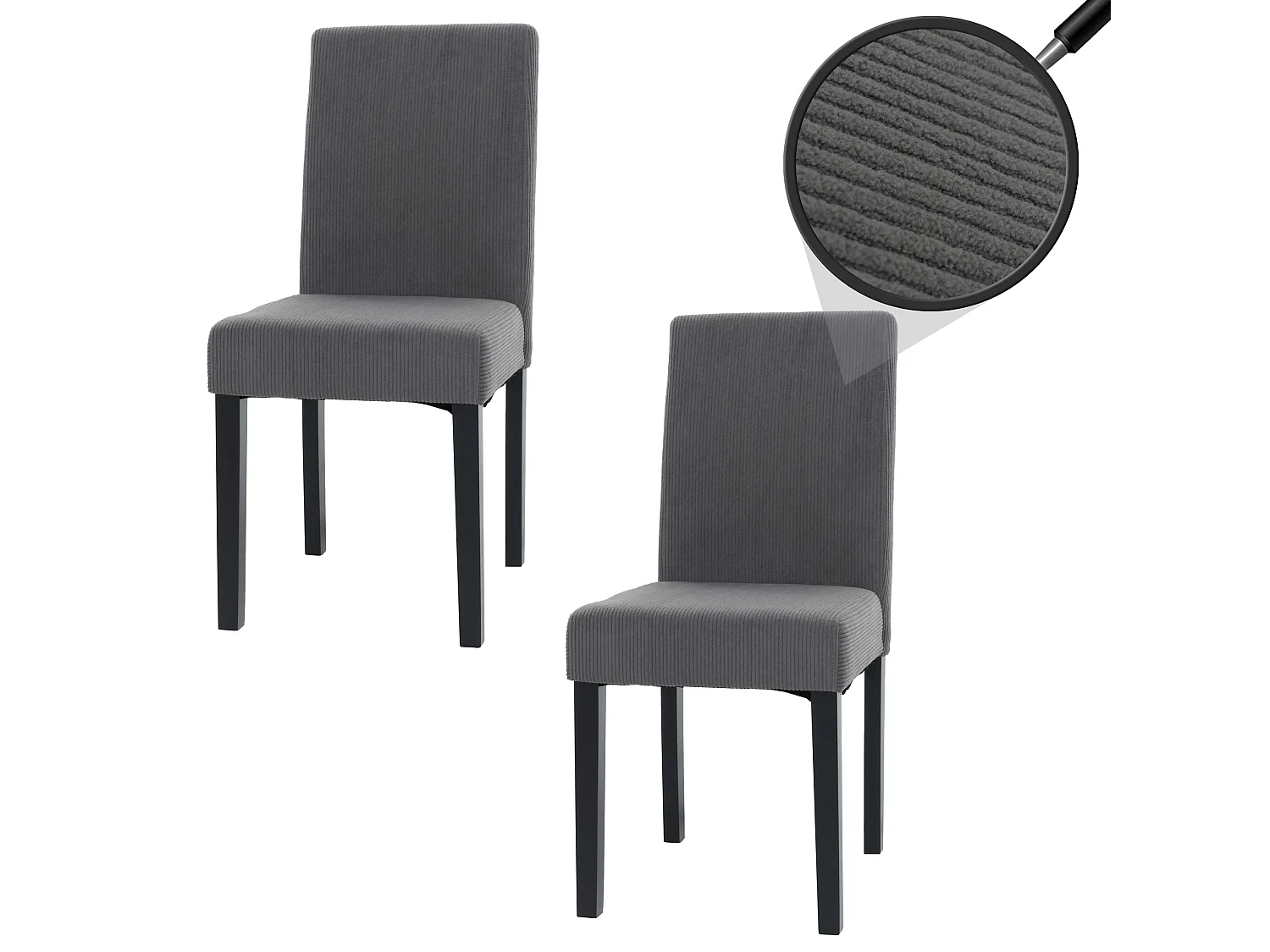 Lot de 2 chaises de salle à manger dossier haut en tissu velours côtelé gris foncé pieds en bois foncés 04_0007328