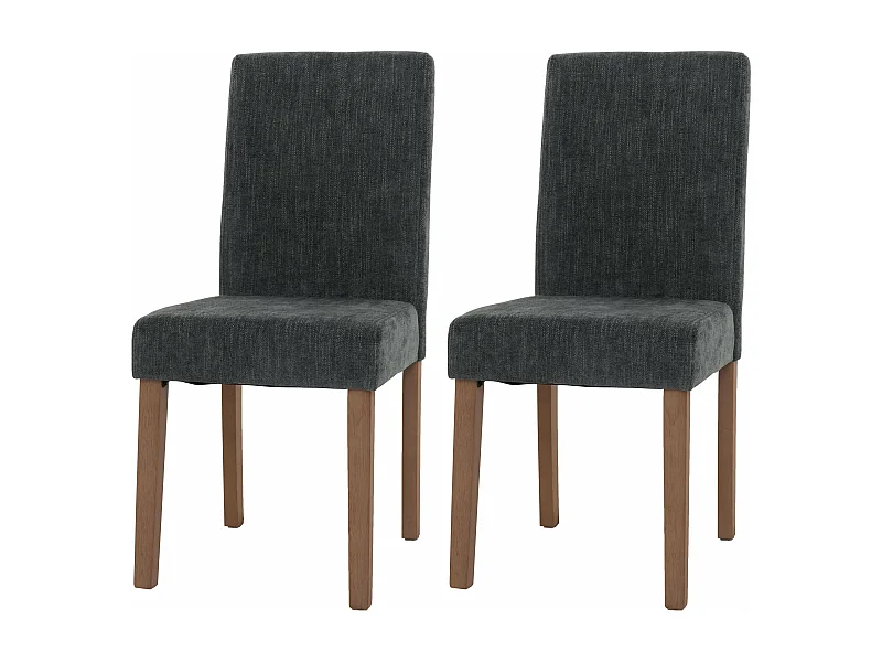 Lot de 2 chaises de salle à manger dossier haut en tissu chenille gris foncé et pieds en bois clairs 04_0007323