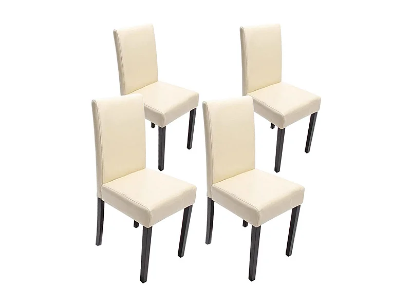 Lot de 4 chaises de salle à manger design moderne en cuir crème pieds foncés 04_0007526