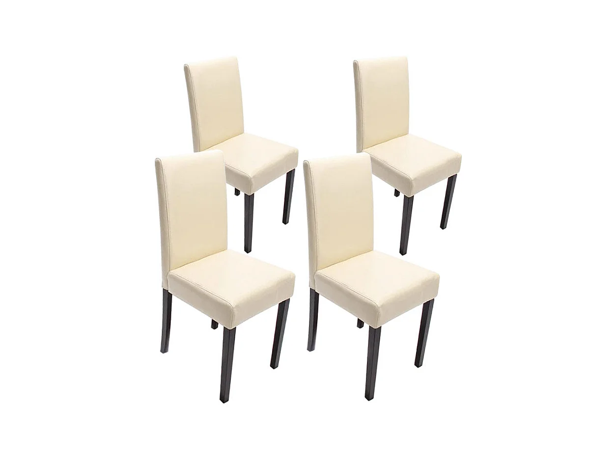 Lot de 4 chaises de salle à manger design moderne en cuir crème pieds foncés 04_0007526