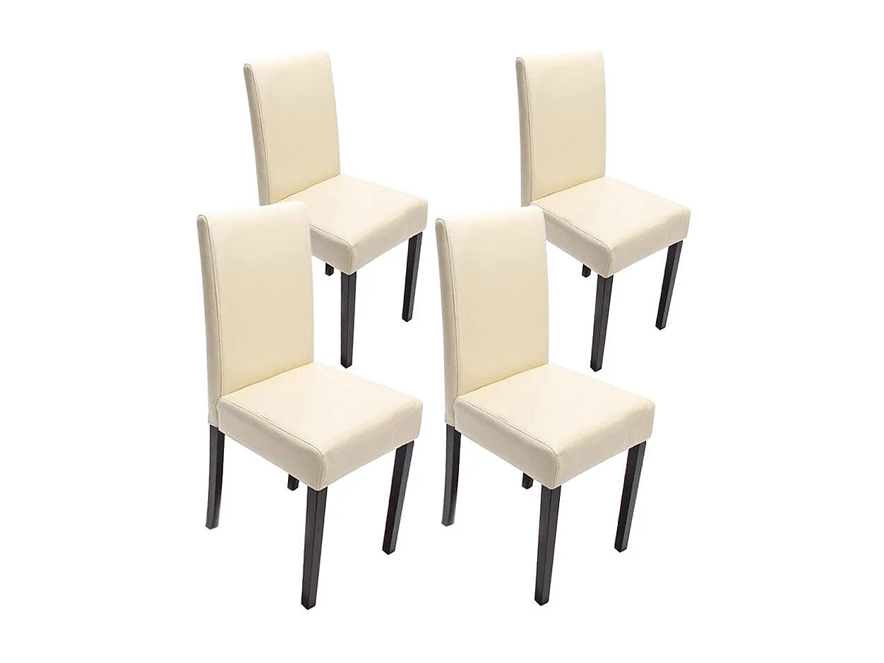 Lot de 4 chaises de salle à manger design moderne en cuir crème pieds foncés 04_0007526