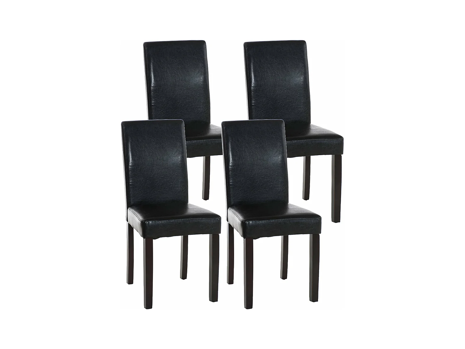 Lot de 4 chaises de salle à manger design moderne confortable en PVC noir et pieds en bois marron foncé 10_0001758