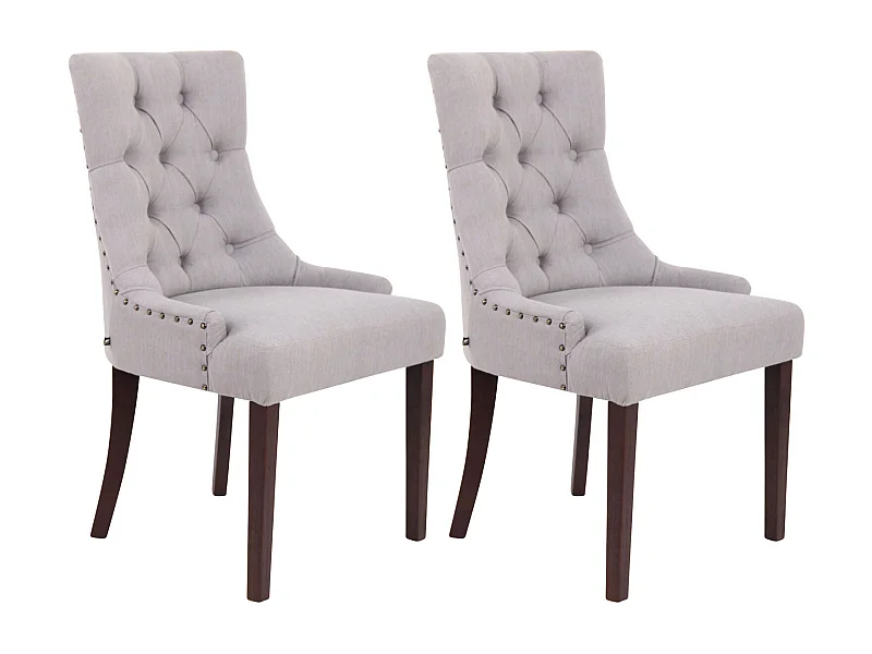 Lot de 2 chaises de salle à manger avec boutons décoratives assise en tissu gris pieds foncés 10_0001518