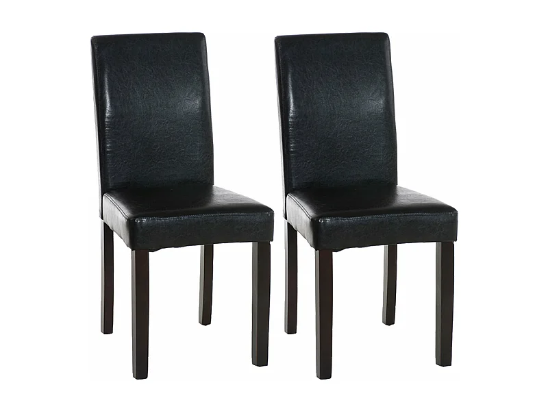 Lot de 2 chaises de salle à manger design moderne en PVC noir et pieds en bois marron 10_0001542
