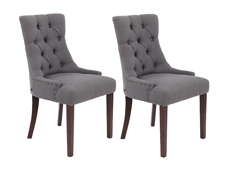 Lot de 2 chaises de salle à manger avec boutons décoratives assise en tissu gris foncé pieds foncés 10_0001519