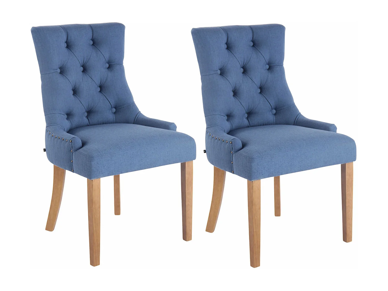 Lot de 2 chaises de salle à manger avec boutons décoratives assise en tissu bleu 10_0001522