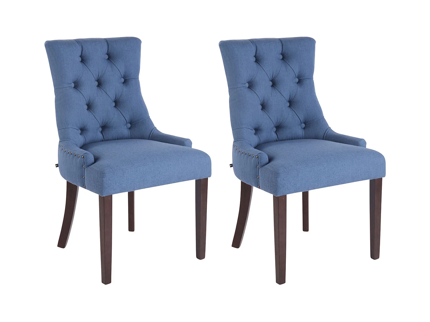 Lot de 2 chaises de salle à manger avec boutons décoratives assise en tissu bleu pieds marron foncé 10_0001516