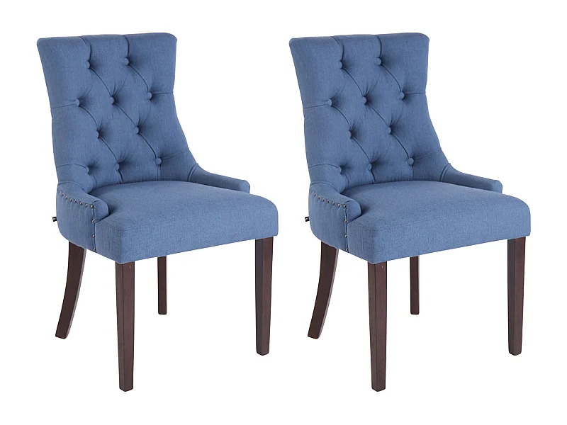 Lot de 2 chaises de salle à manger avec boutons décoratives assise en tissu bleu pieds marron foncé 10_0001516