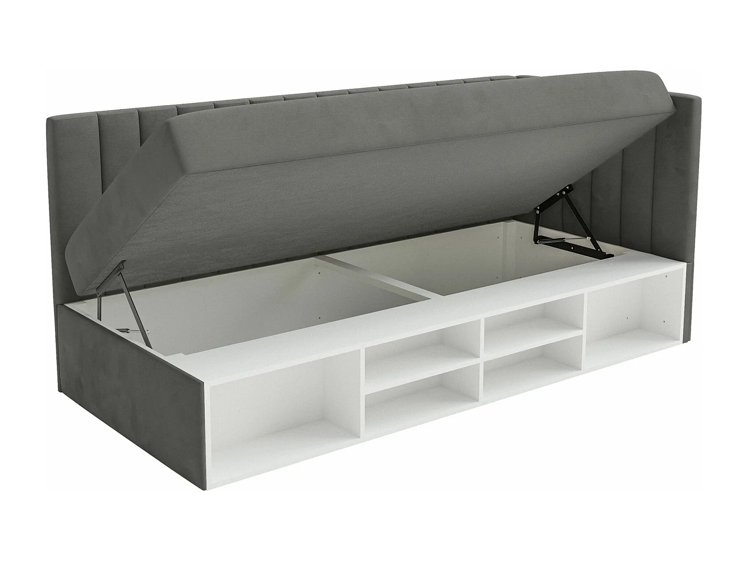 Tienerbed met opbergruimte - donkergrijs - rechterkant - VENTRIO