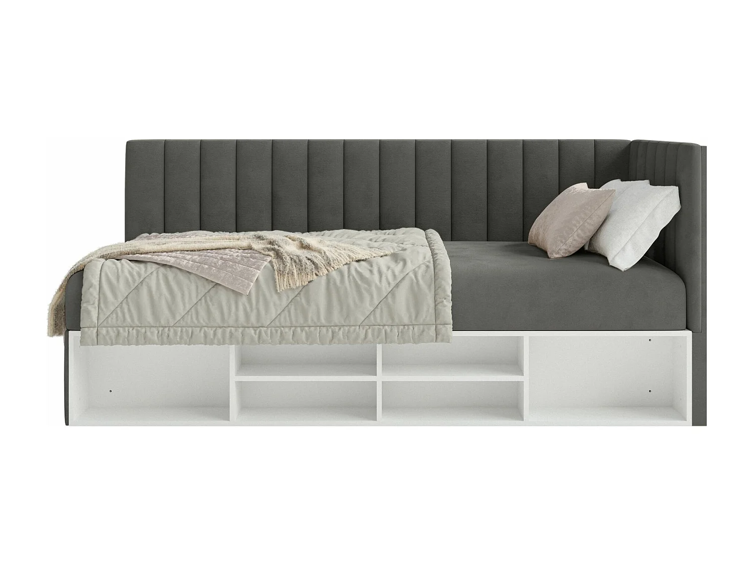 Tienerbed met opbergruimte - donkergrijs - rechterkant - VENTRIO