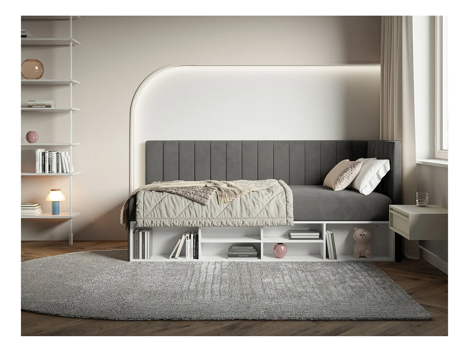 Lit ado avec rangement - gris foncé - côté droit - VENTRIO