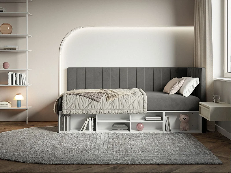 Lit ado avec rangement - gris foncé - côté droit - VENTRIO