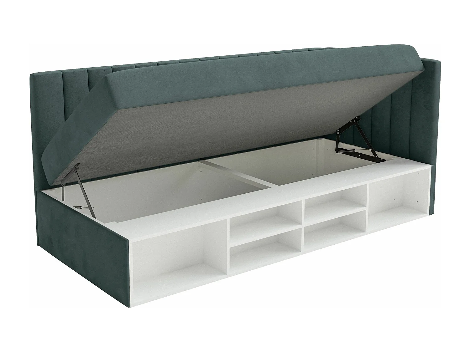 Tienerbed met opbergruimte - blauwgrijs - rechterkant - VENTRIO