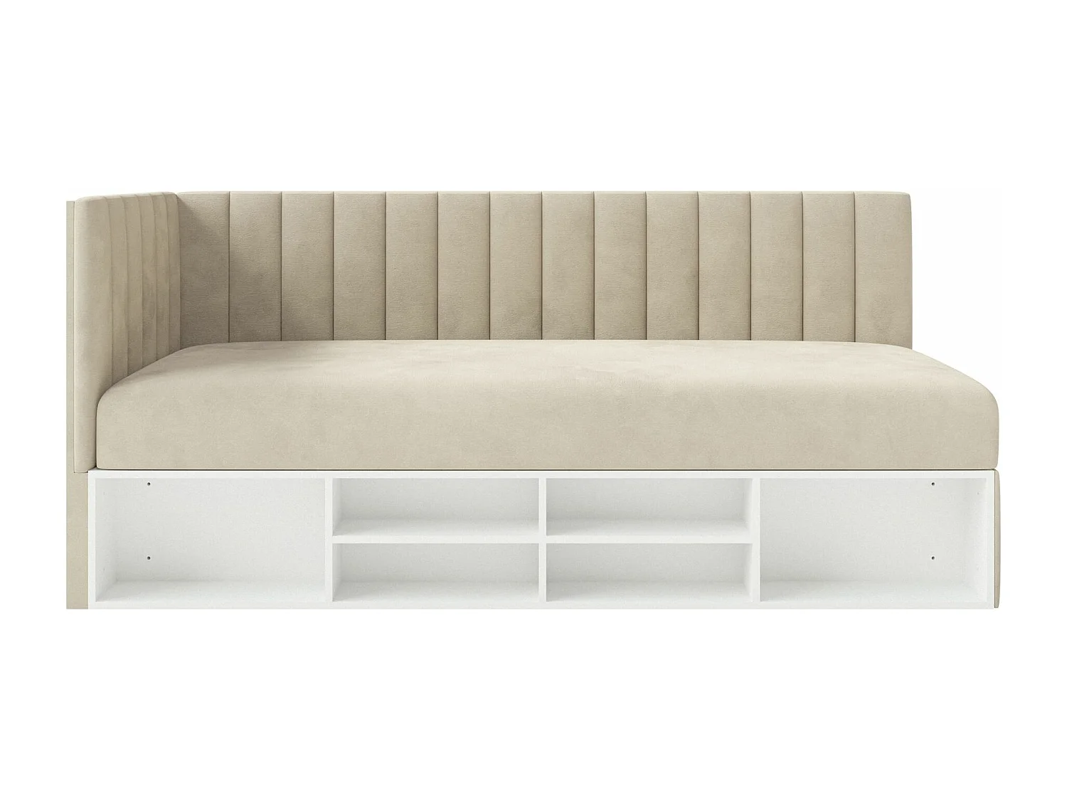 Jugendbett linksseitig mit Regalen, Easy-Clean-Samtbezug, hellbeige - VENTRIO