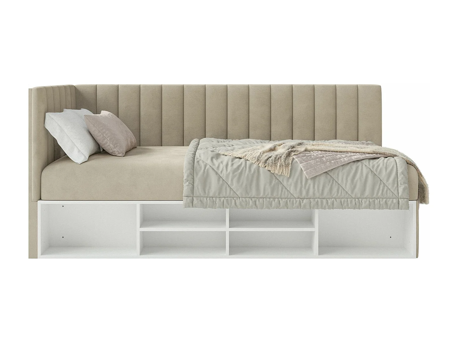 Lit ado avec rangement - beige clair - côté gauche - VENTRIO