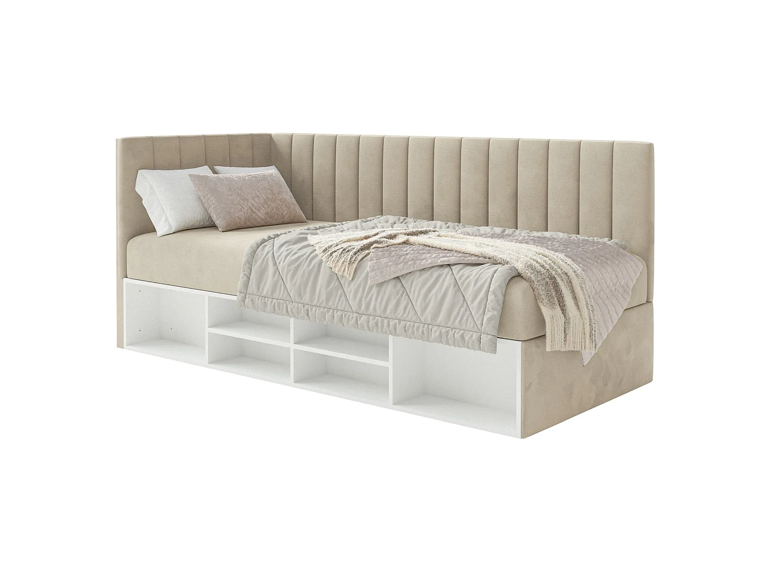 Lit ado avec rangement - beige clair - côté gauche - VENTRIO