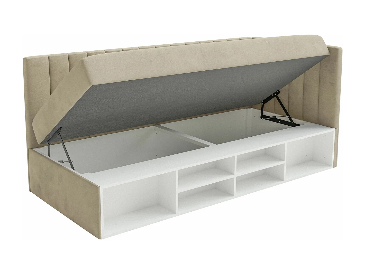 Jugendbett rechtsseitig mit Regalen, Easy-Clean-Samtbezug, greige - VENTRIO