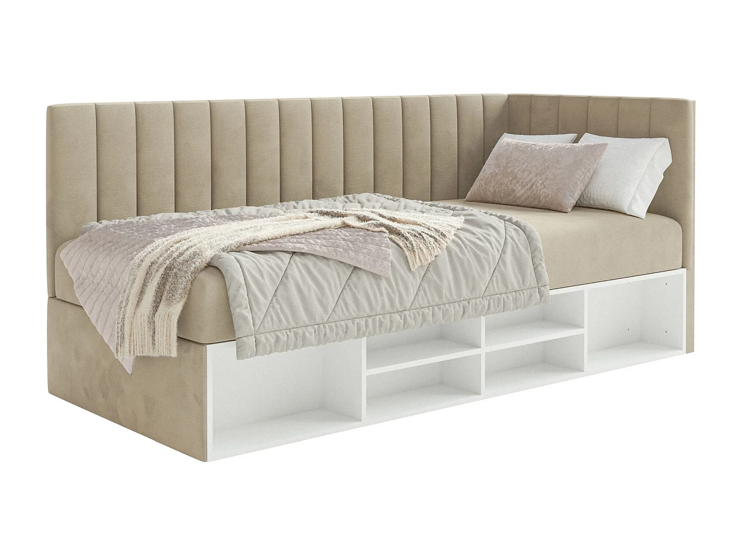 Lit ado avec rangement - gris beige - côté droit - VENTRIO