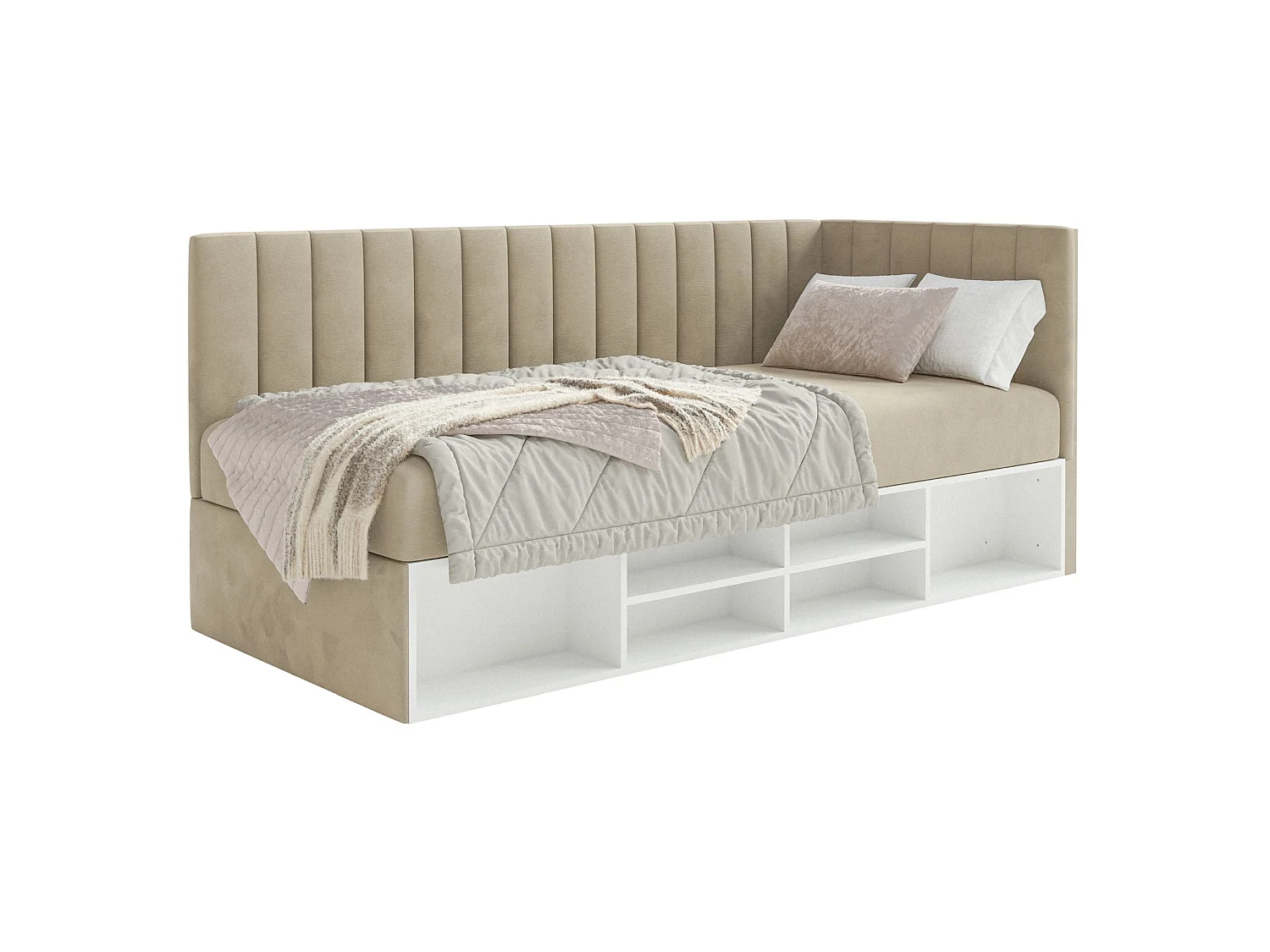 Lit ado avec rangement - gris beige - côté droit - VENTRIO