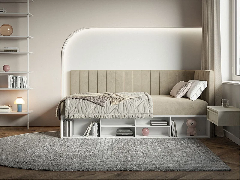 Lit ado avec rangement - gris beige - côté droit - VENTRIO