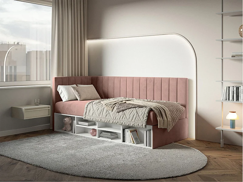 Lit ado avec rangement - rose clair - côté gauche - VENTRIO
