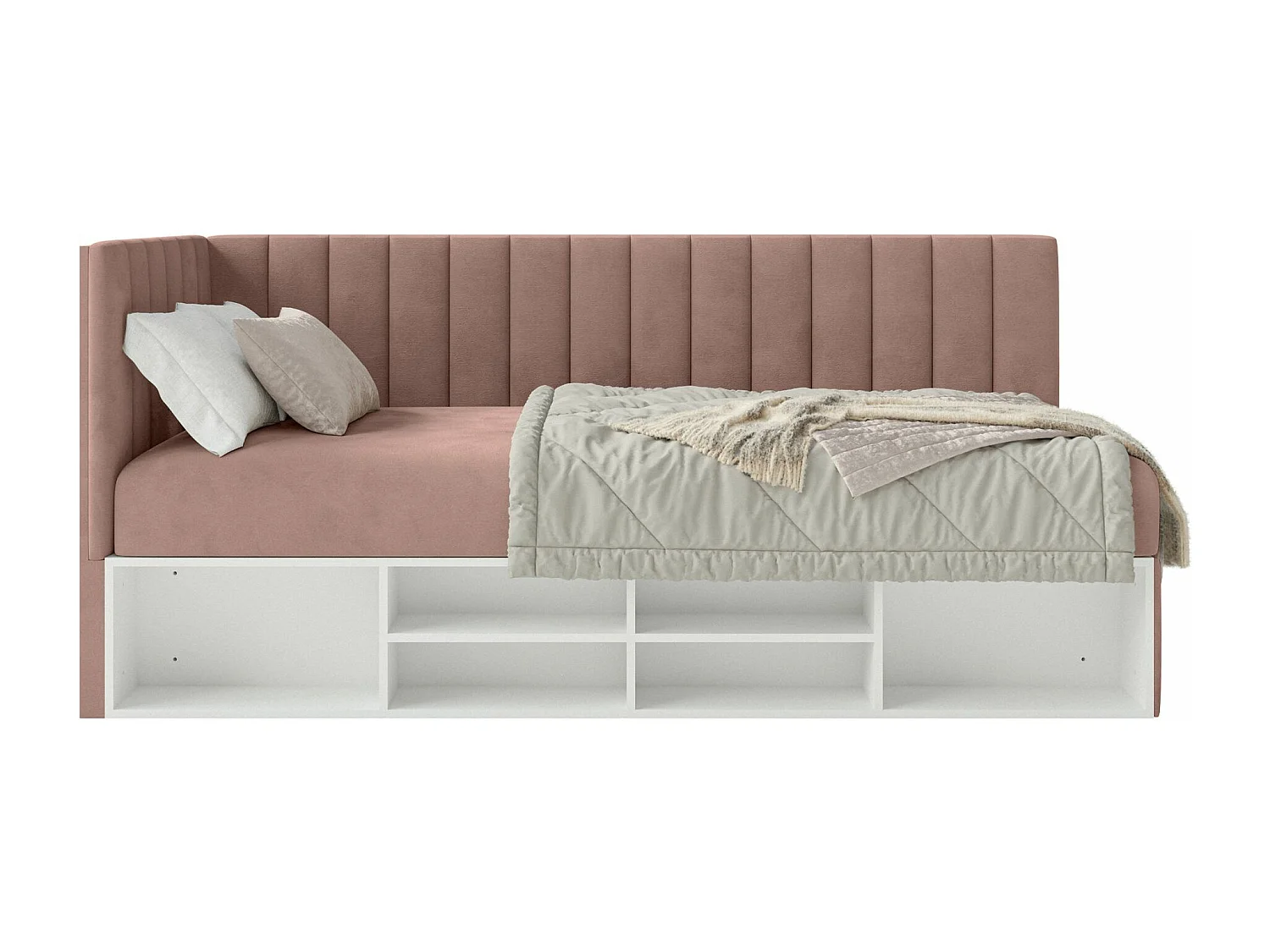 Lit ado avec rangement - rose clair - côté gauche - VENTRIO