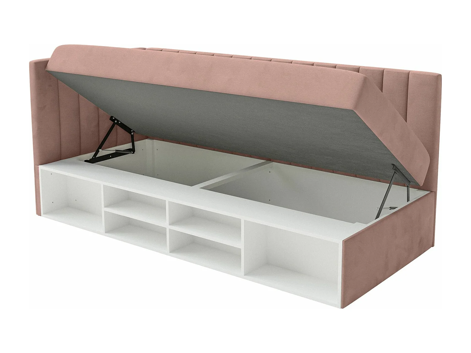 Tienerbed met opbergruimte - lichtroze - linkerzijde - VENTRIO