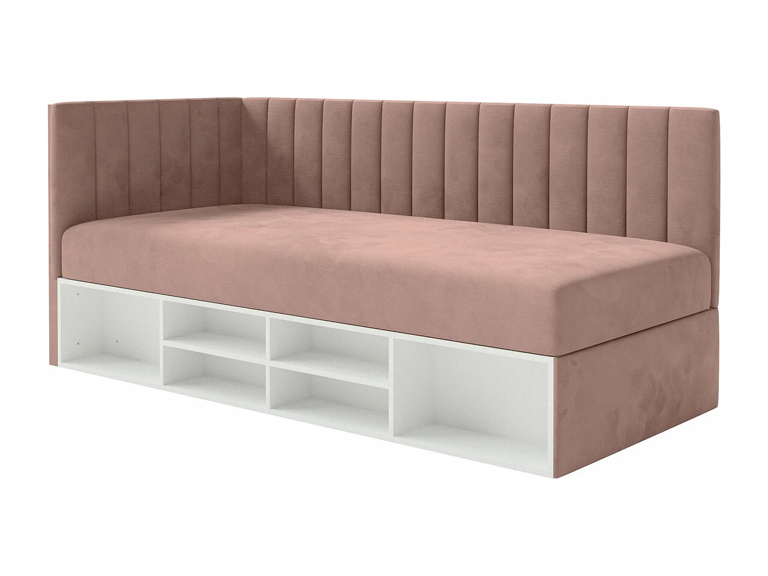 Tienerbed met opbergruimte - lichtroze - linkerzijde - VENTRIO